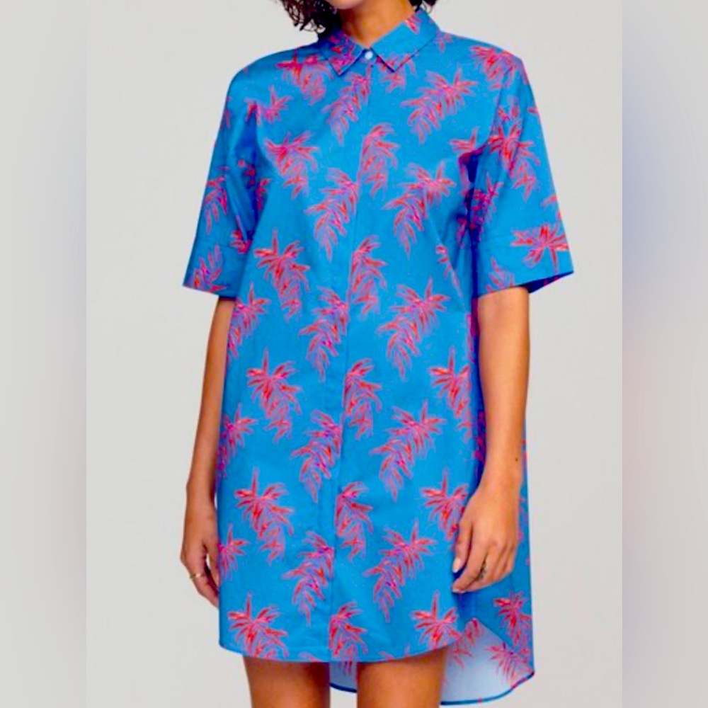 Bonobos Women's Riviera Shirt Dress Blue Palm Floor size M